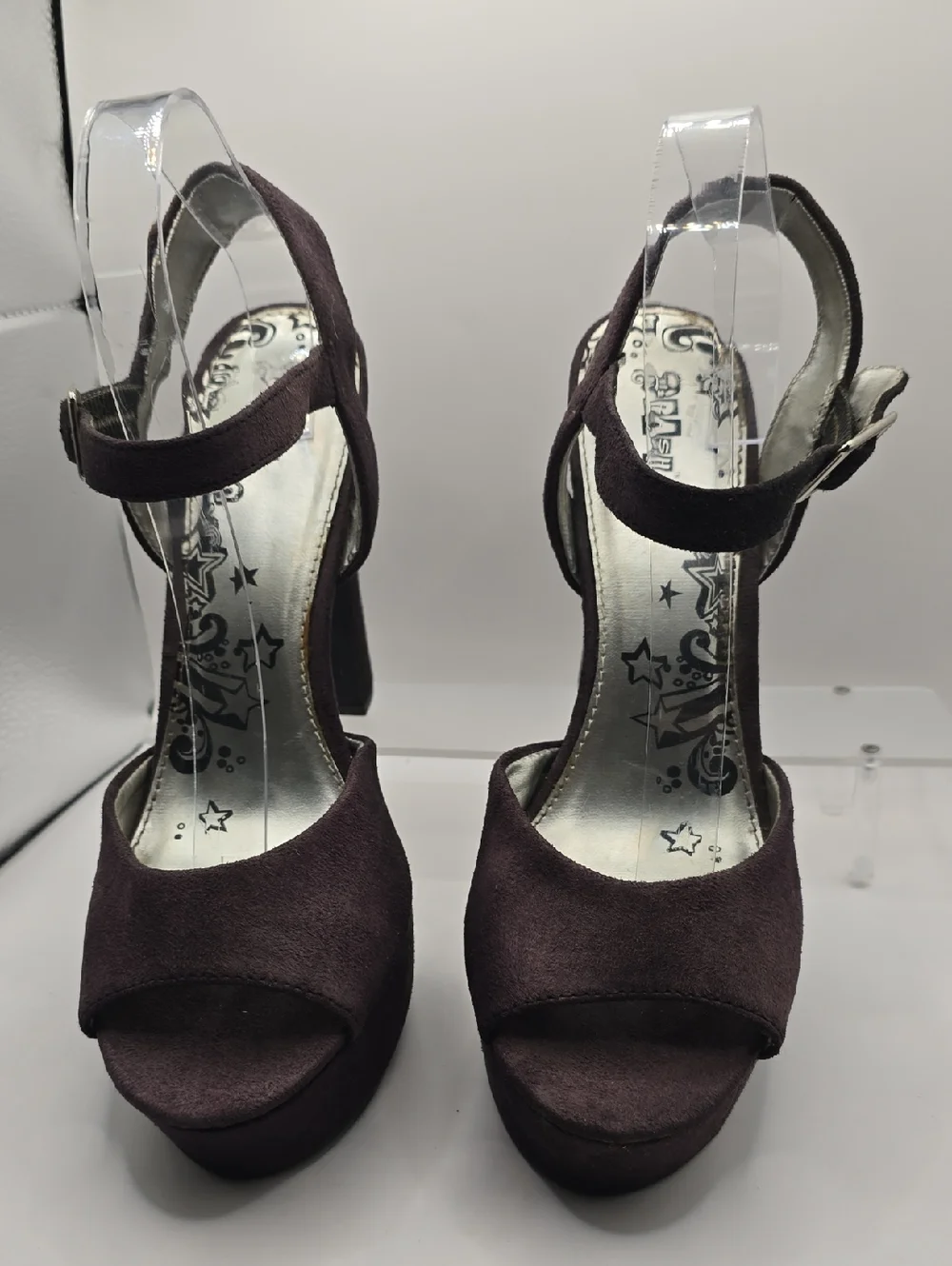 Brash Plum Suede Peep-Toe Platform Sandals Size 11